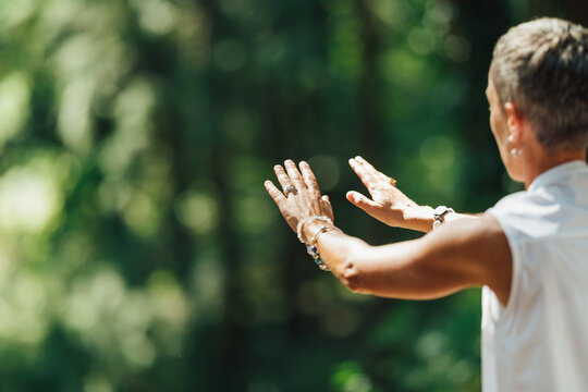 Woman Practicing Tai Chi Chuan Outdoors - Image of Health, longevity