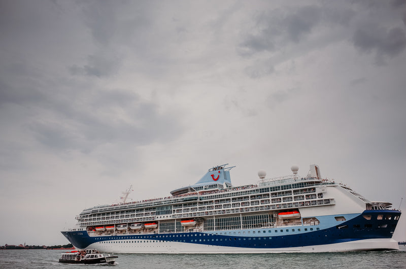 large white and blue cruise ship on a cloudy day - Image of Yacht Rental, Cruising