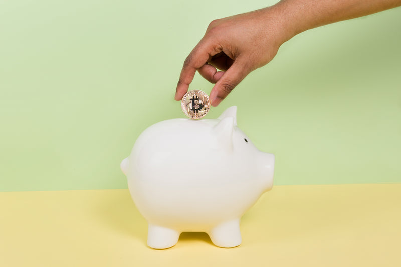 putting bitcoin into piggy bank - Image of Technology, cryptocurrencies