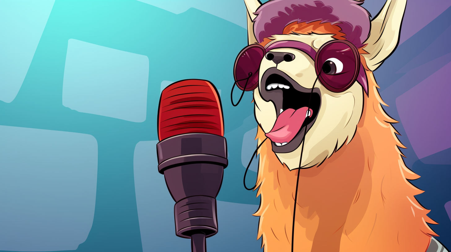 A cartoon image of a llama wearing headphones and speaking into a microphone