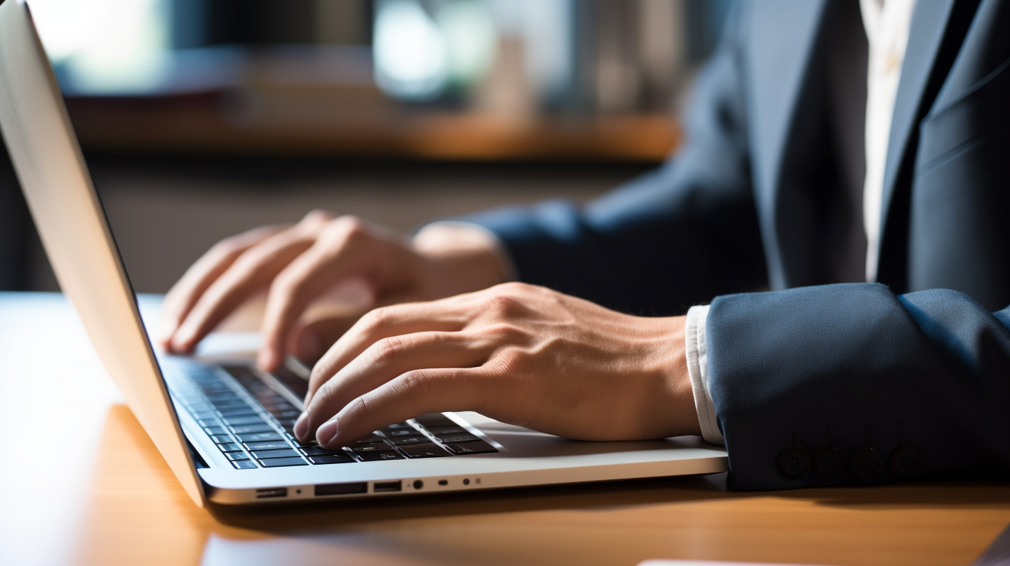 A person typing on a laptop