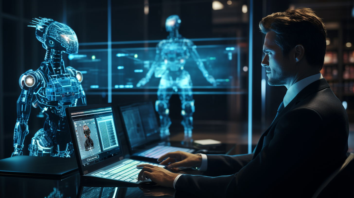 A person working on a technical document with an AI assistant on the screen