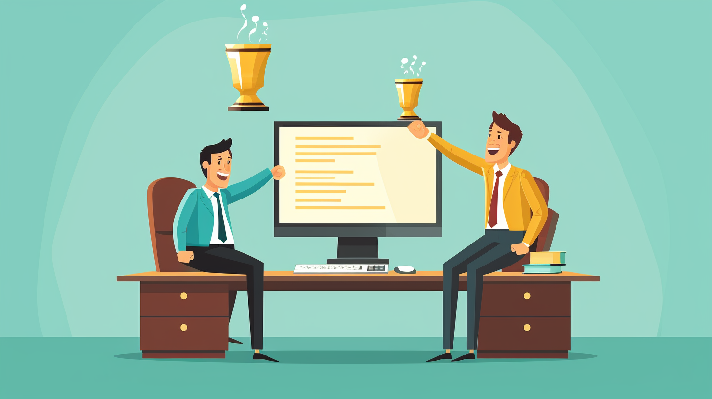An image of a person typing on a computer or a person holding a trophy