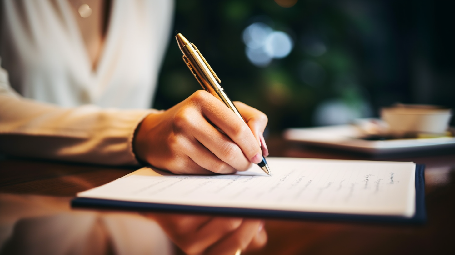 A person holding a pen and paper