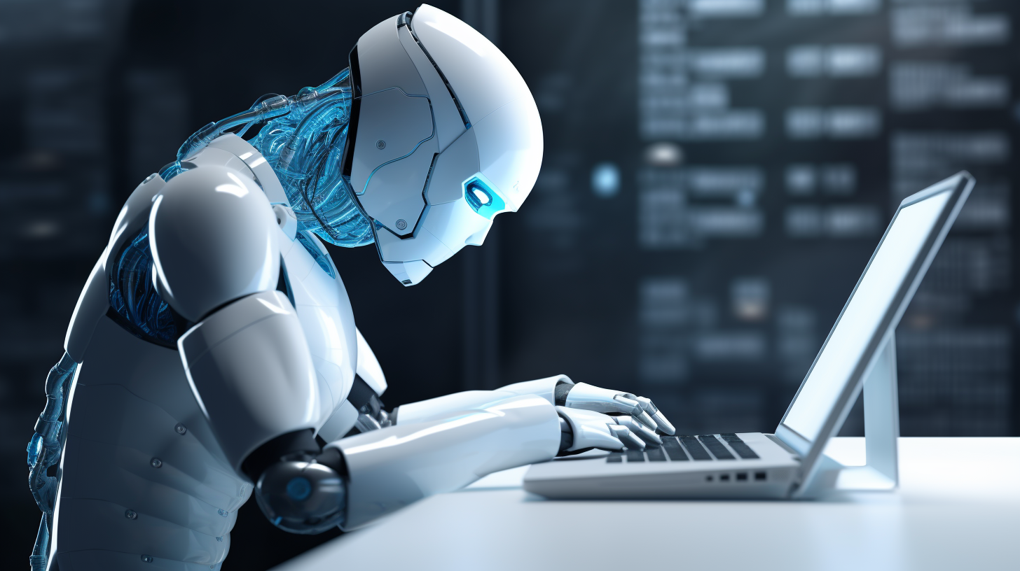 Robot writing on a computer