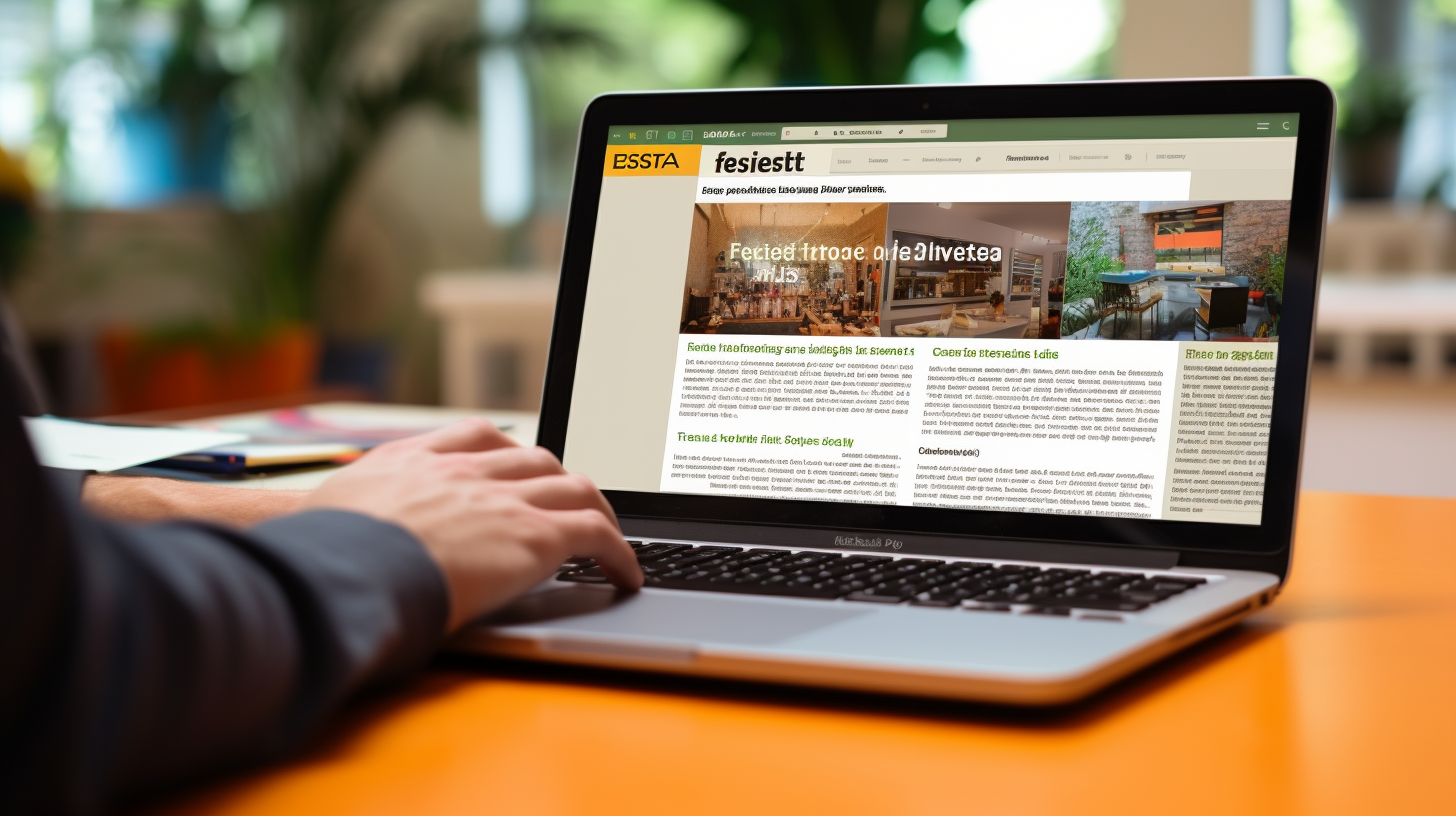 A screenshot of the Article Fiesta platform with a person using it in the background