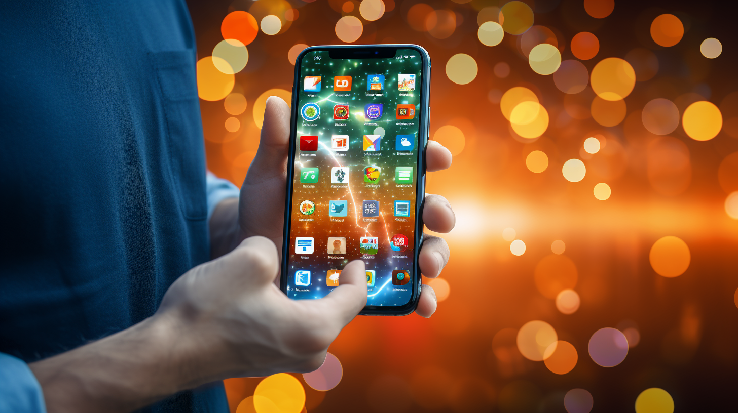 A person holding a smartphone with different types of content (blog post