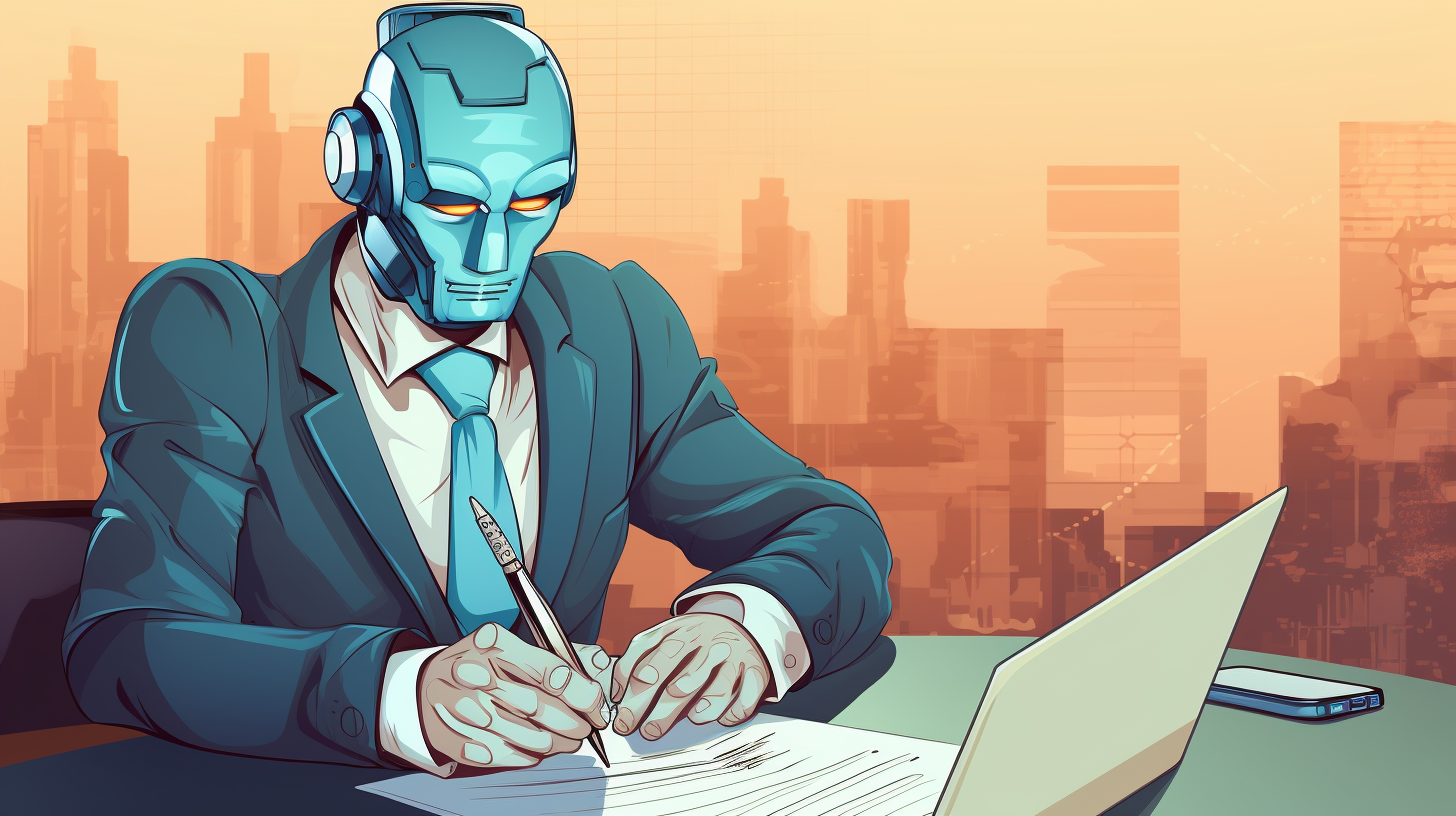 Illustration of a robot with a pen and paper