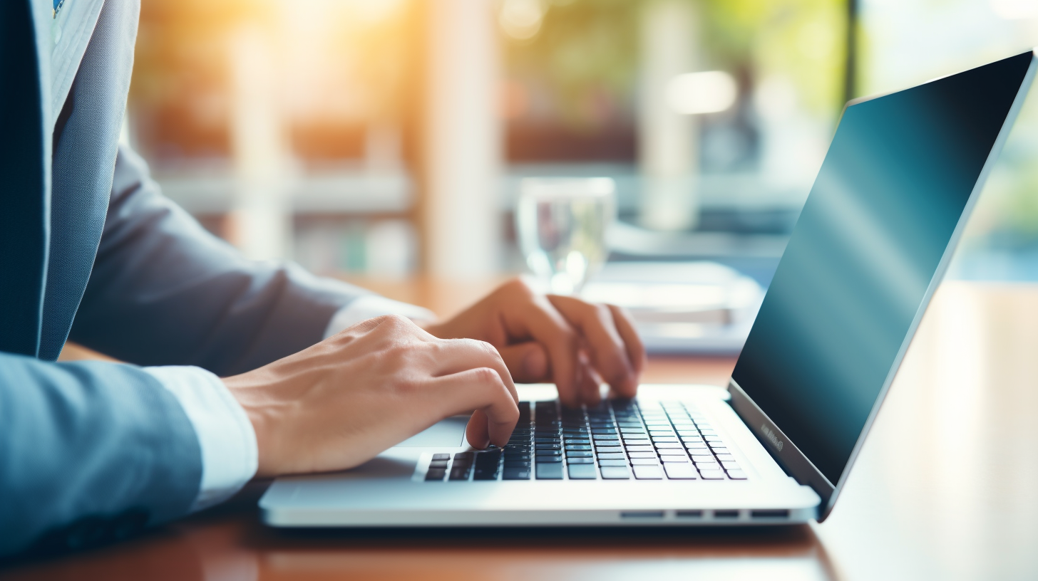 A person using a laptop to search for sources