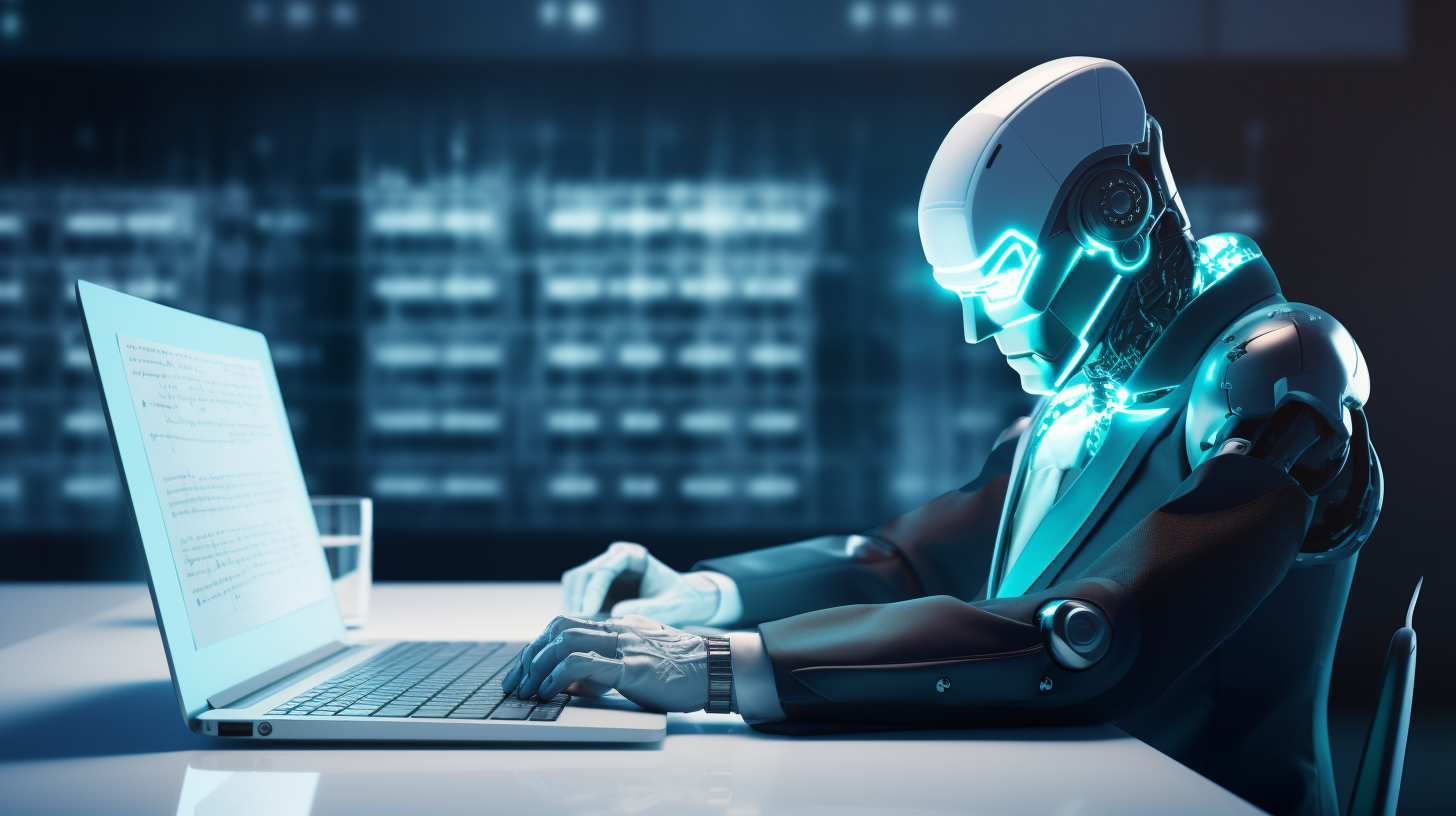 Futuristic image of a robot writing an article