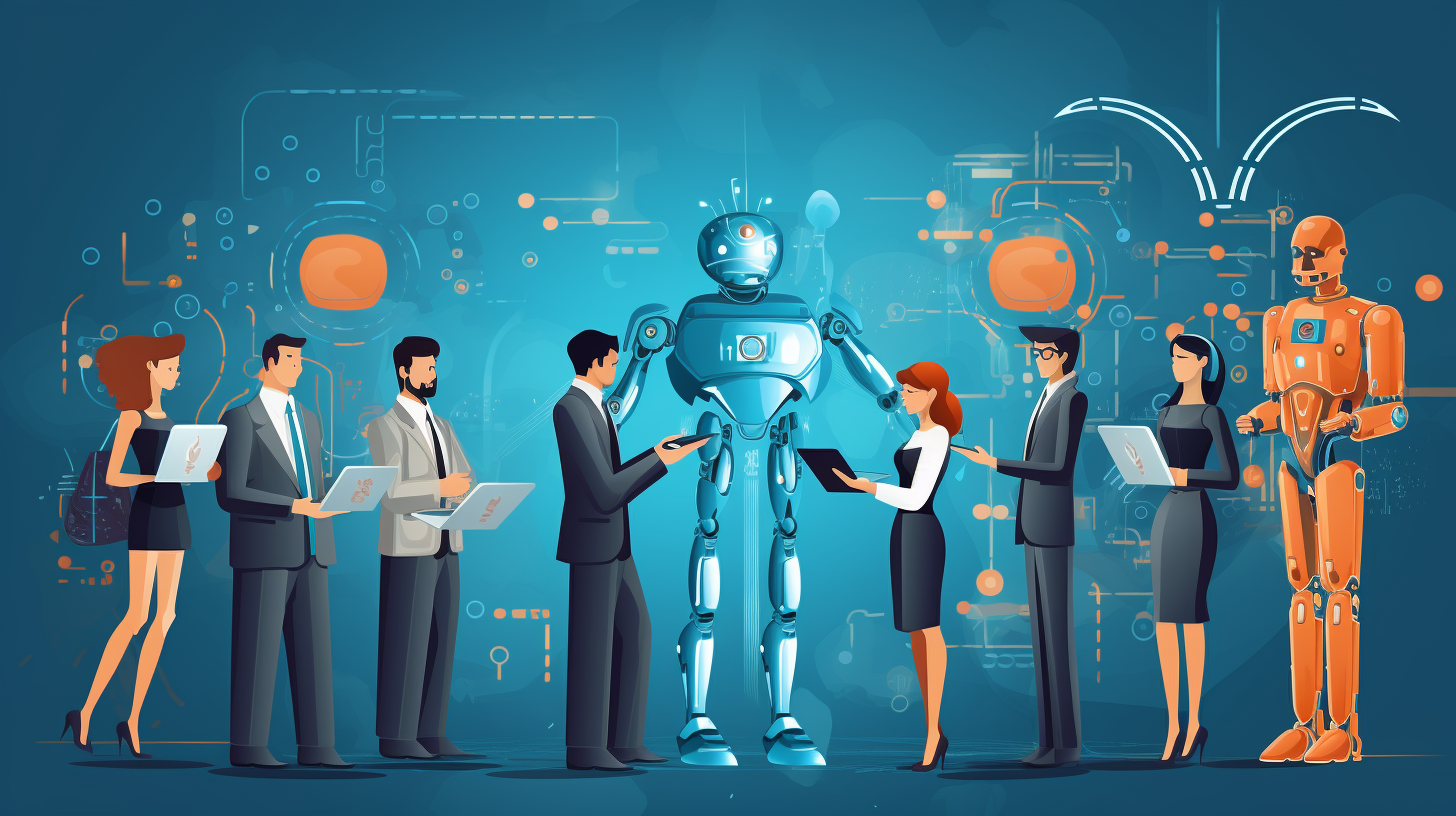 An image of people interacting with robots or an AI-powered device