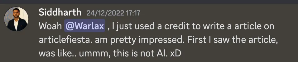 Article Fiesta, the AI content writer testimonial -4 - X5x81Jm.png