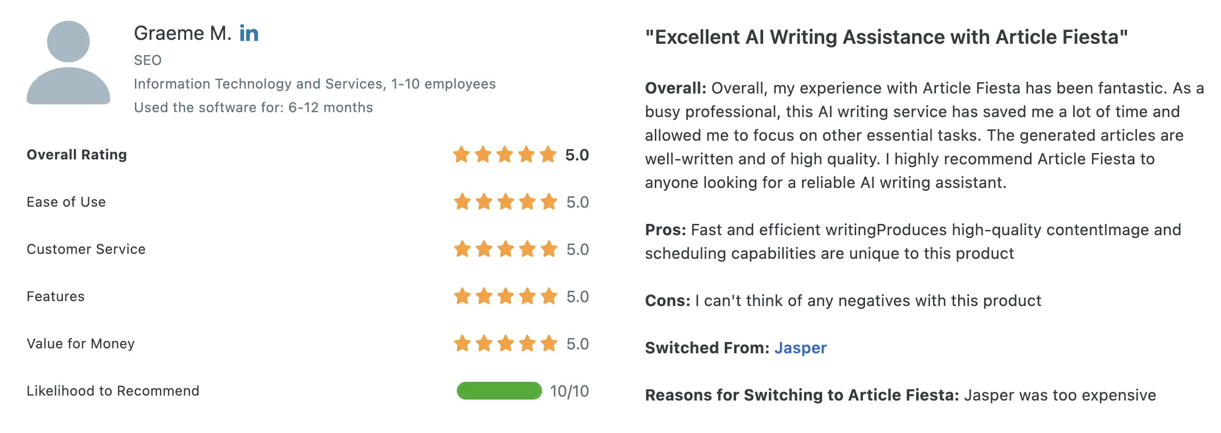 Article Fiesta, the AI content writer testimonial -15 - bLQAlO3.png